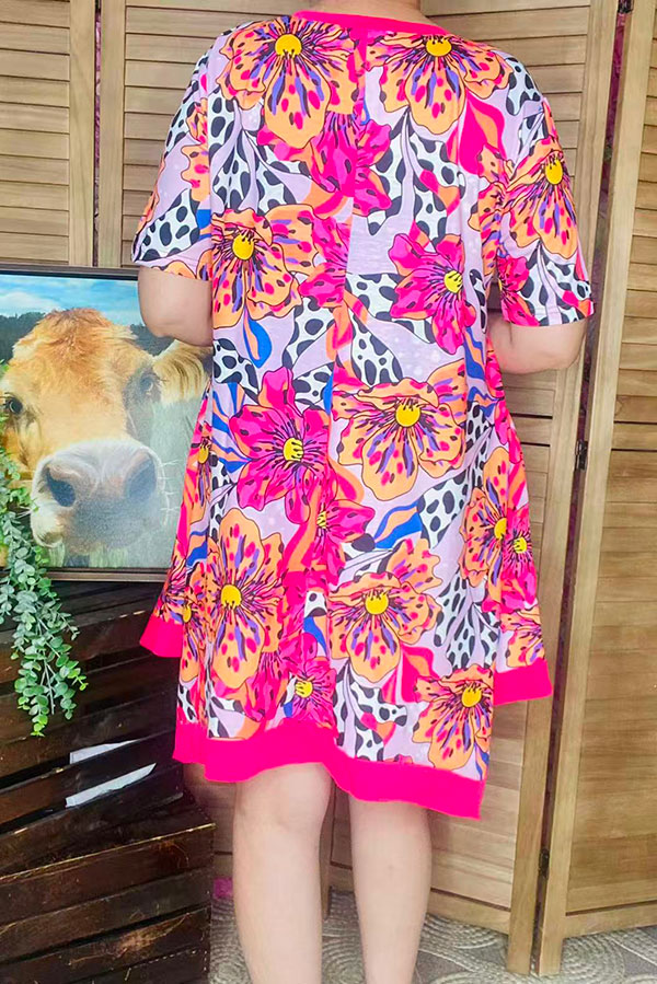 High low floral printed short sleeve women dresses with pockets GJQ15153