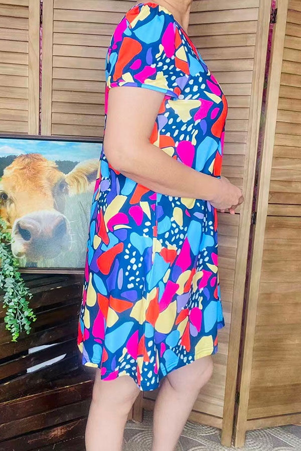 Western printed short sleeve women dress w/side pockets XCH15945