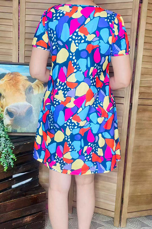 Western printed short sleeve women dress w/side pockets XCH15945