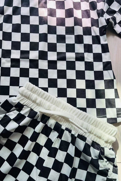 Mom and me checkered printed long sleeve top & shorts 2pc girls sets XCH04048