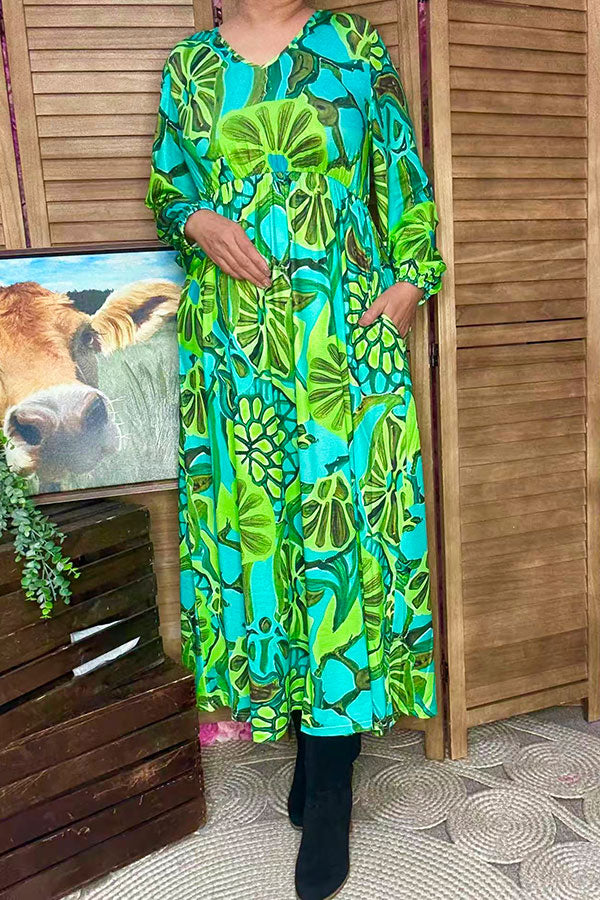 Green & turquoise spring long sleeve maxi women dress GJQ16395