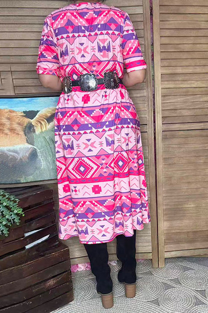 Women's clothes suppliers Aztec printed short sleeve dress w/side pockets GJQ15744