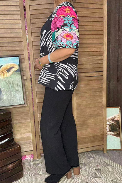 Flower embroidery puff short sleeve women top XCH16778