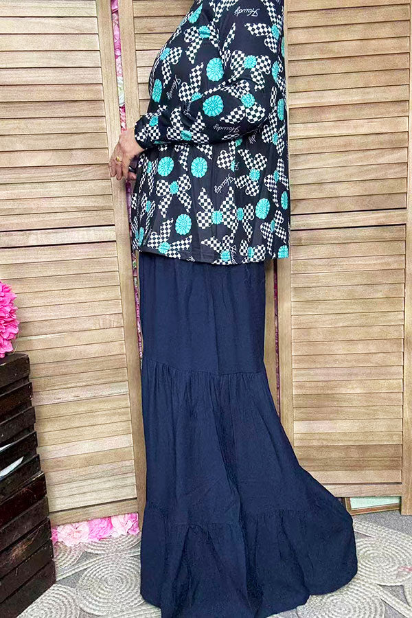 Navy blue cotton striaght wide leg flared women pant XCH16746