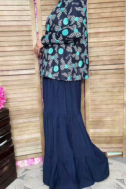Navy blue cotton striaght wide leg flared women pant XCH16746