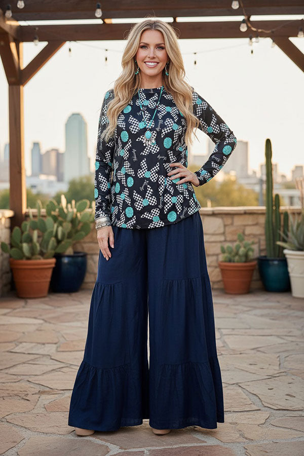 Western turquoise long sleeve women boutique top Southern Stitch XCH16821