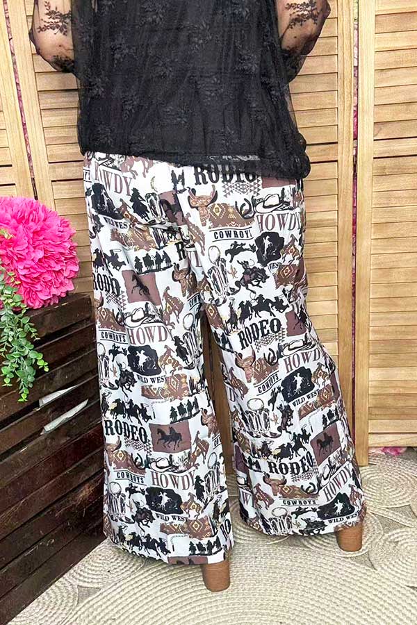 Western patterns printed straight wide leg women pant XCH16859