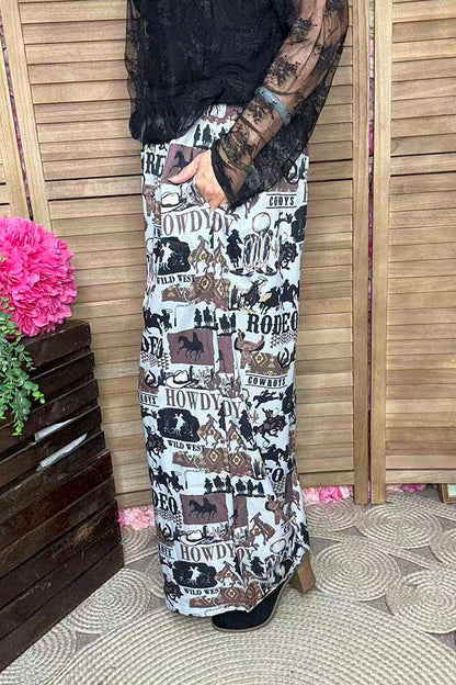 Western patterns printed straight wide leg women pant XCH16859