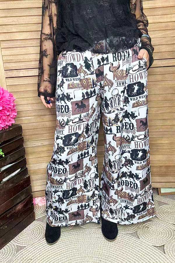 Western patterns printed straight wide leg women pant XCH16859