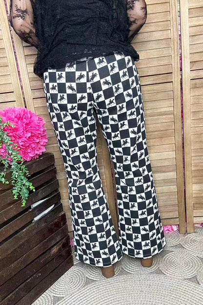 Western horse riding patterns denim jeans flare legs women pant XCH16893