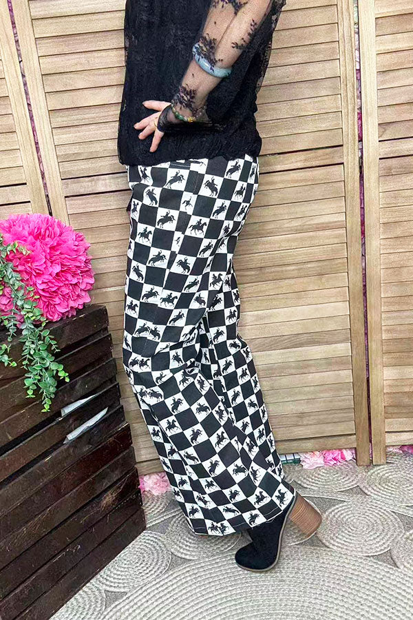 Western horse riding patterns denim jeans flare legs women pant XCH16893