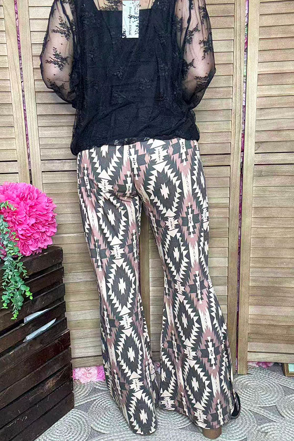 Plus size western Aztec printed flare legs women pants GJQ15654