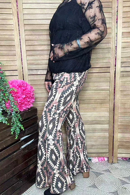 Plus size western Aztec printed flare legs women pants GJQ15654