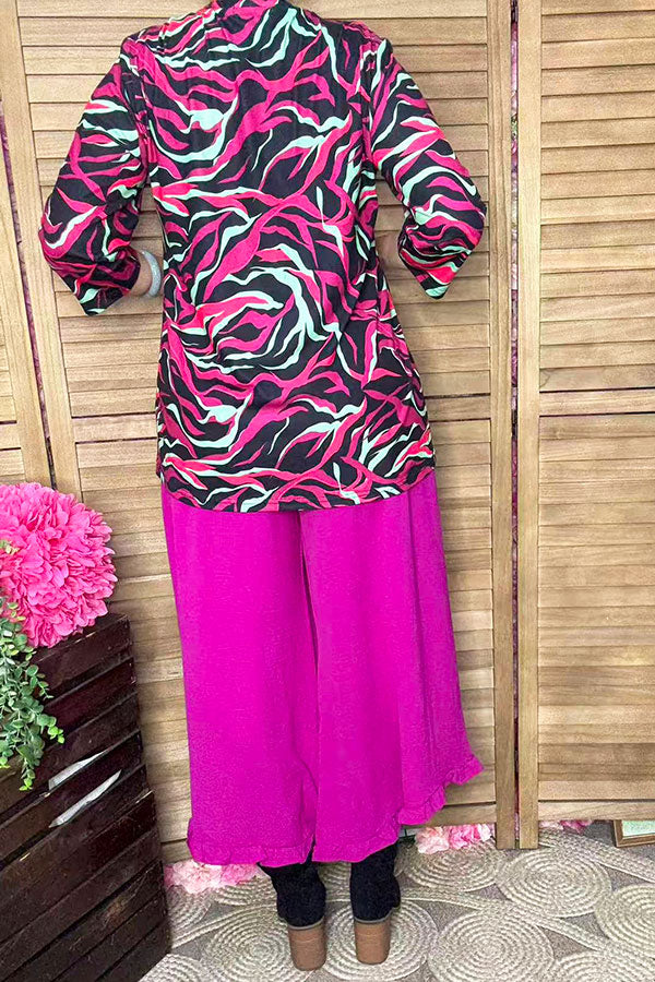 Western zebra abstract print criss corss neck women's boutique top BQ15756