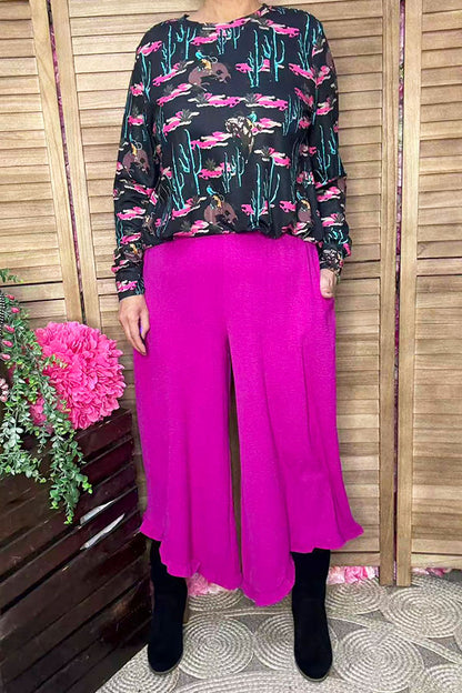 Western cactus & cowboy & pink flower long sleeve women top XCH16915