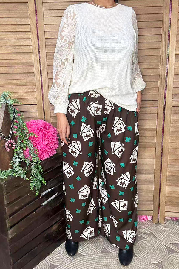 Cream knit fabric lace long sleeve women blouse XCH16402