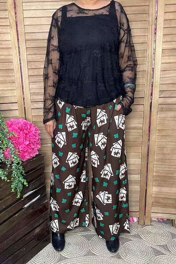 Western cowboy printed wide leg women pant XCH16879