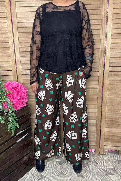 Western cowboy printed wide leg women pant XCH16879