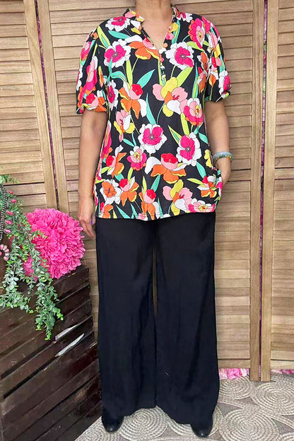 Chic Floral puff short sleeve women's boutique top Southern Stitch GJQ16467
