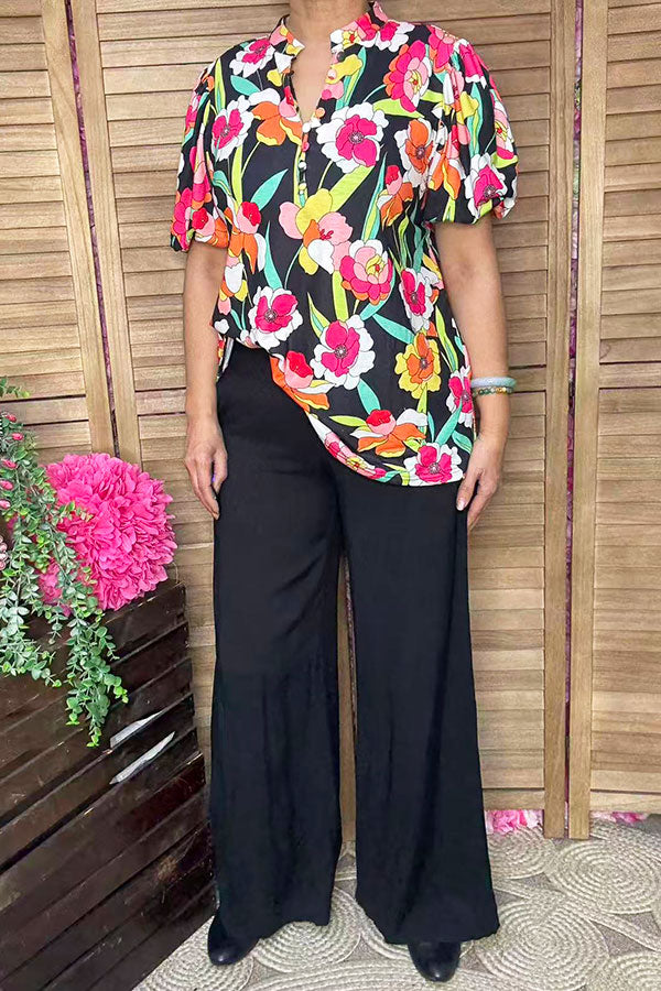 Chic Floral puff short sleeve women's boutique top Southern Stitch GJQ16467