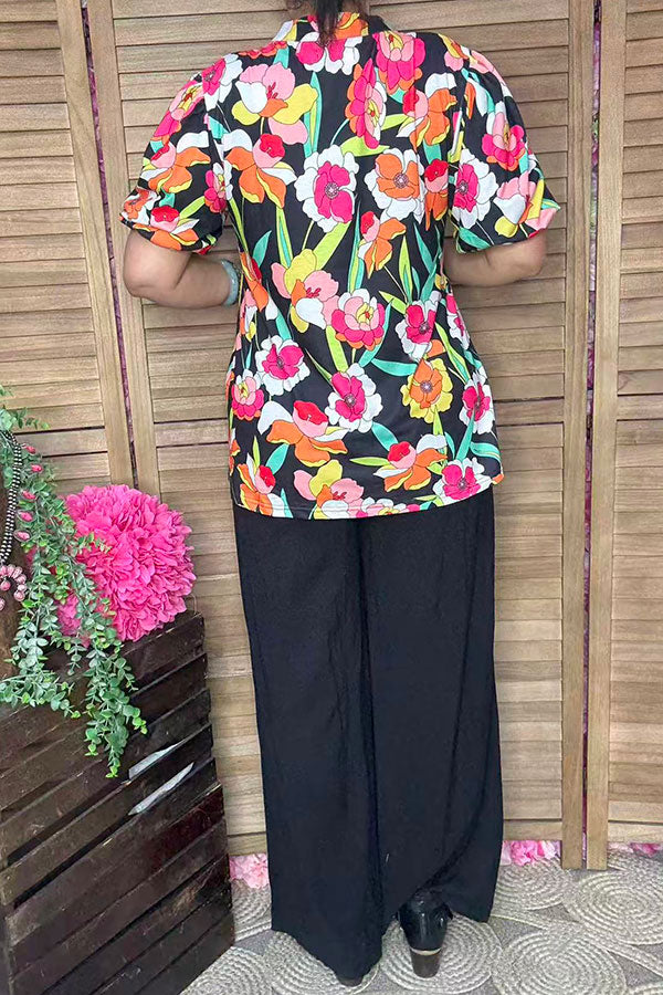 Chic Floral puff short sleeve women's boutique top Southern Stitch GJQ16467