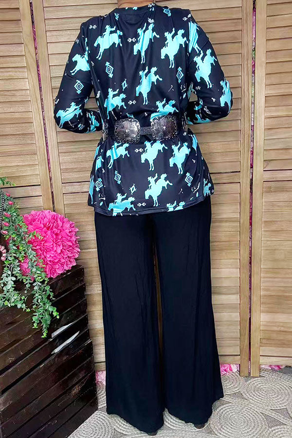 Western cowboy black long sleeve women top XCH16919