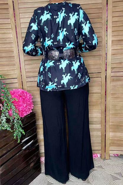 Western cowboy black long sleeve women top XCH16919