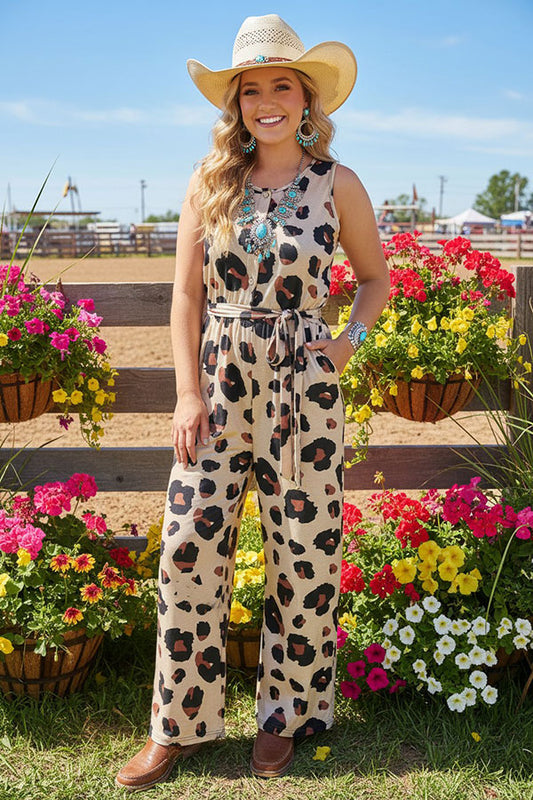 Women's apparel wholesale One piece overall leopard jumpsuit w/waistband & pockets YMY15073