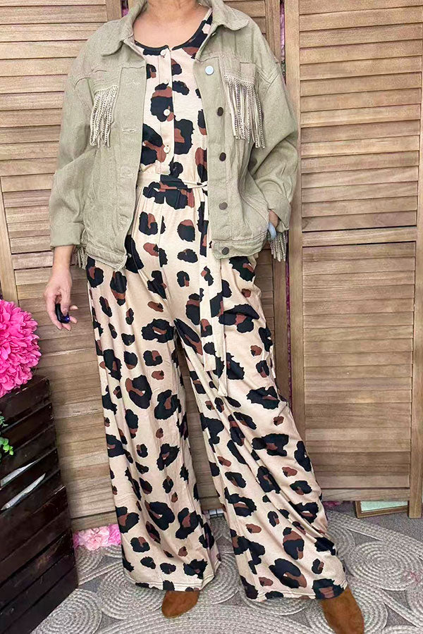 Women's apparel wholesale One piece overall leopard jumpsuit w/waistband & pockets YMY15073