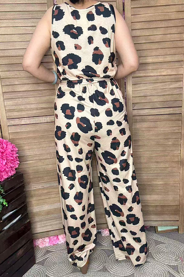 Women's apparel wholesale One piece overall leopard jumpsuit w/waistband & pockets YMY15073