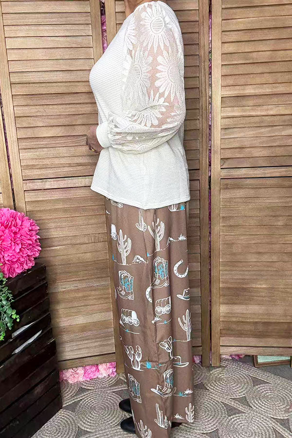 Western patterns printed wide leg women pant XCH16946