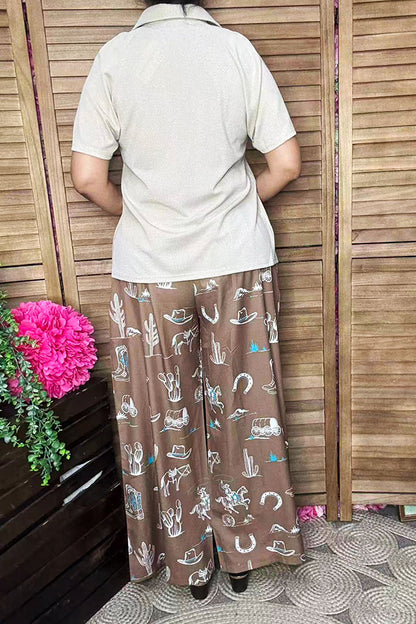 Western patterns printed wide leg women pant XCH16946