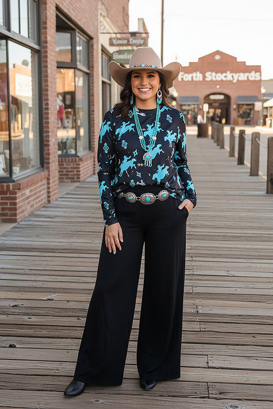 Western cowboy black long sleeve women top XCH16919