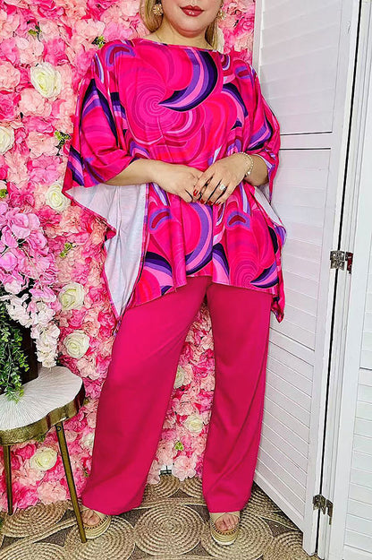 Women's sets wholesale Fuchsia prints top & pant 2pc clothing sets GJQ16034