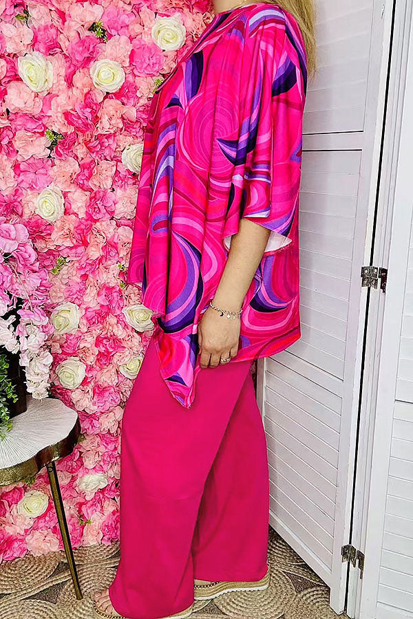 Women's sets wholesale Fuchsia prints top & pant 2pc clothing sets GJQ16034