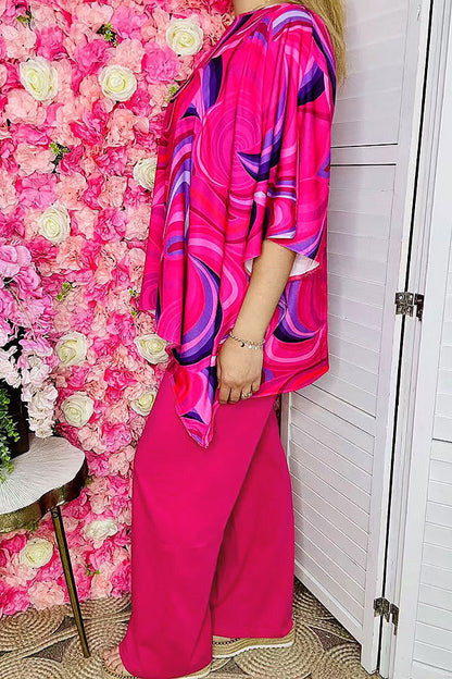 Women's sets wholesale Fuchsia prints top & pant 2pc clothing sets GJQ16034