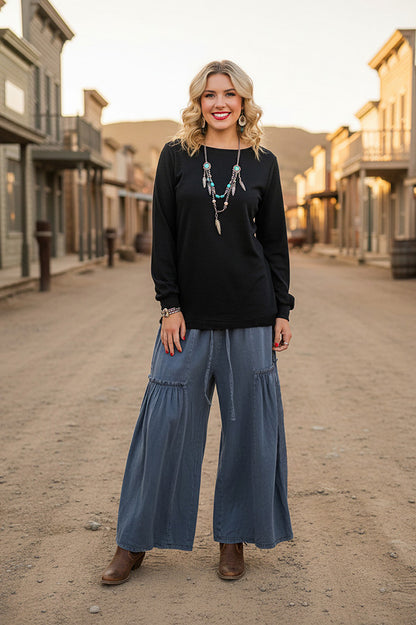 Wholesale Black long sleeve w/tighten cuff women tops BQ15722-1