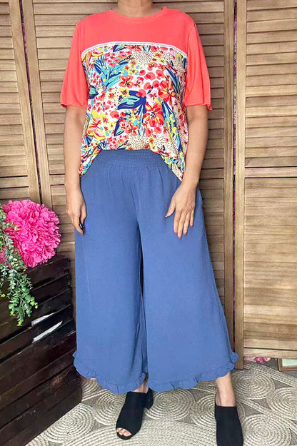 Chic tropical floral & coral lace trim women's boutique top Southern Stitch GJQ16436
