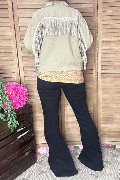 Western studded bling fringe denim long sleeve women jacket/coat DLH13754