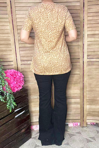 REDEO JUNKIE western leopard short sleeve women t-shirt XCH14477