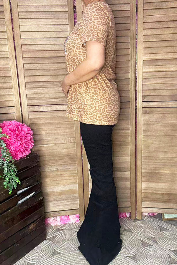 REDEO JUNKIE western leopard short sleeve women t-shirt XCH14477