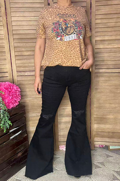 REDEO JUNKIE western leopard short sleeve women t-shirt XCH14477