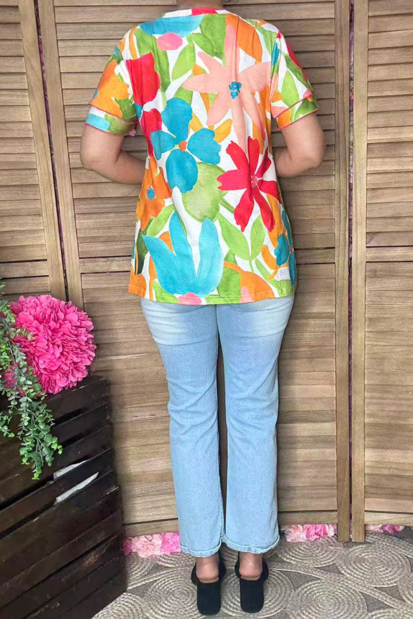 Southern Stitch Brand floral double ruffle short sleeve women top GJQ16389