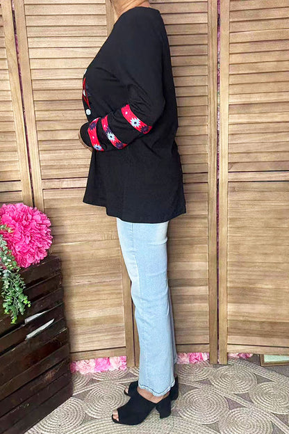 Southern Stitch western aztec embroidery black long sleeve women top XCH16631