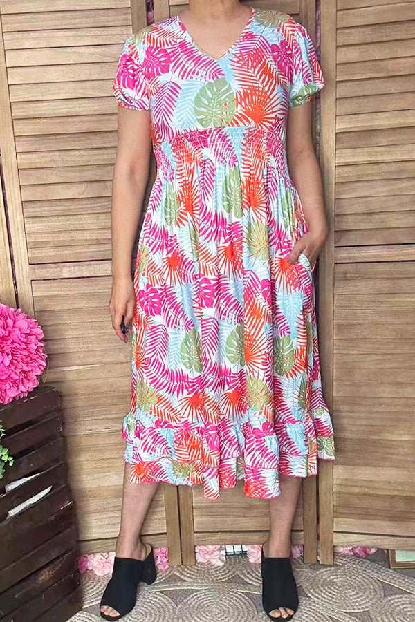Women's maxi dress vendors Multi color patterns prints & puff short sleeves GJQ16041