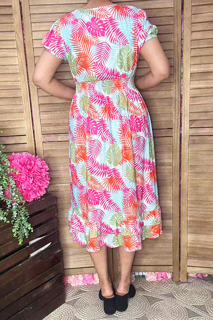 Women's maxi dress vendors Multi color patterns prints & puff short sleeves GJQ16041