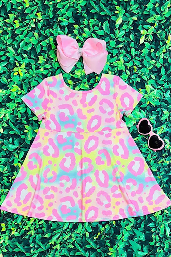 Multicolor cheetah print girls dress XCH0555-4H