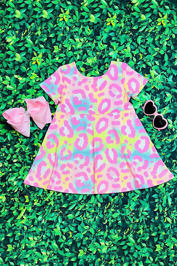 Multicolor cheetah print girls dress XCH0555-4H