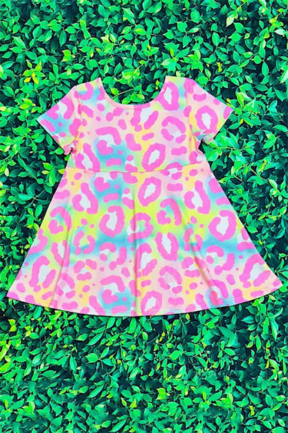 Multicolor cheetah print girls dress XCH0555-4H