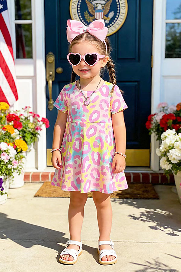 Multicolor cheetah print girls dress XCH0555-4H